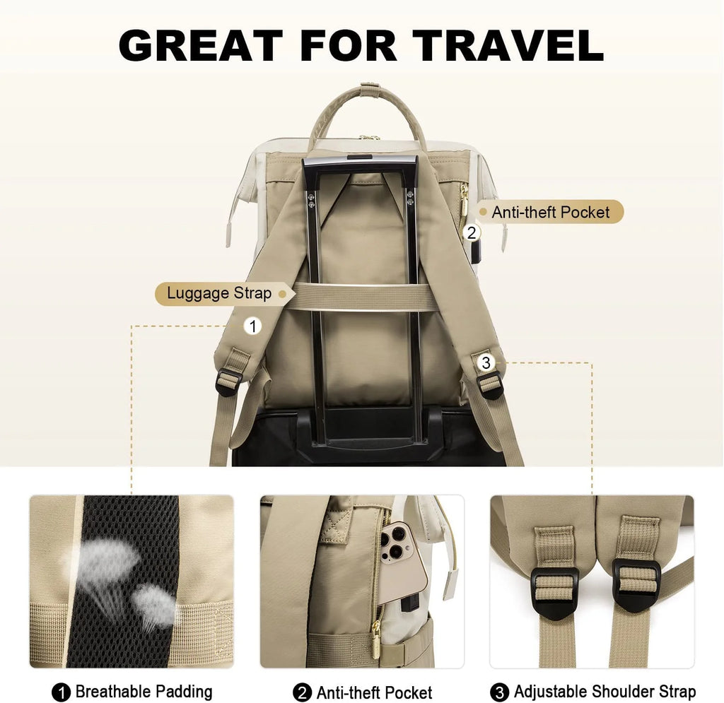 Beige-Khaki Waterproof Laptop Backpack L719491