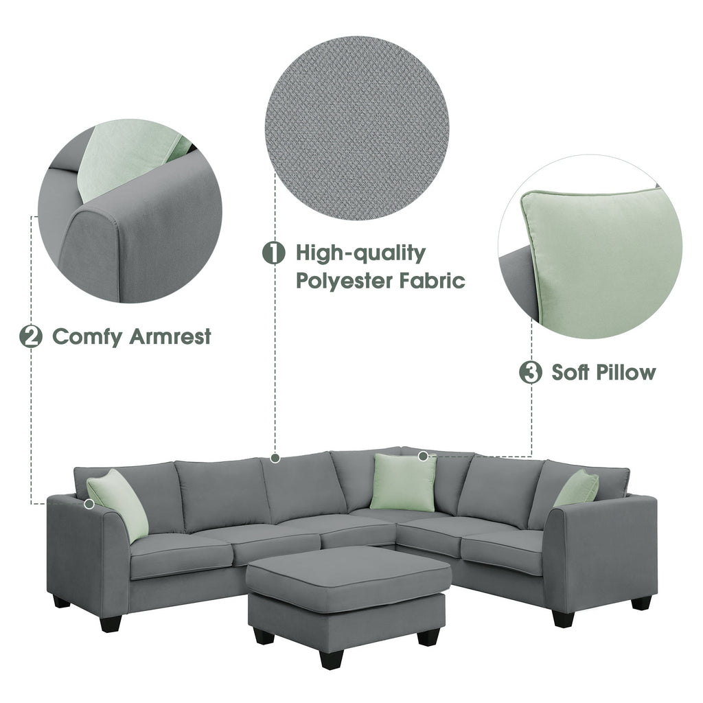 Grey Modular Sectional Sofa with Ottoman V9093