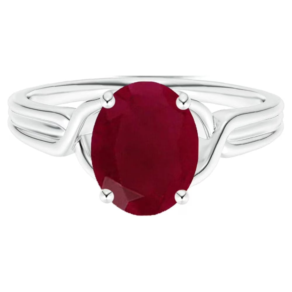 Oval Red Ruby Solitaire Ring 925 Sterling Silver W30187