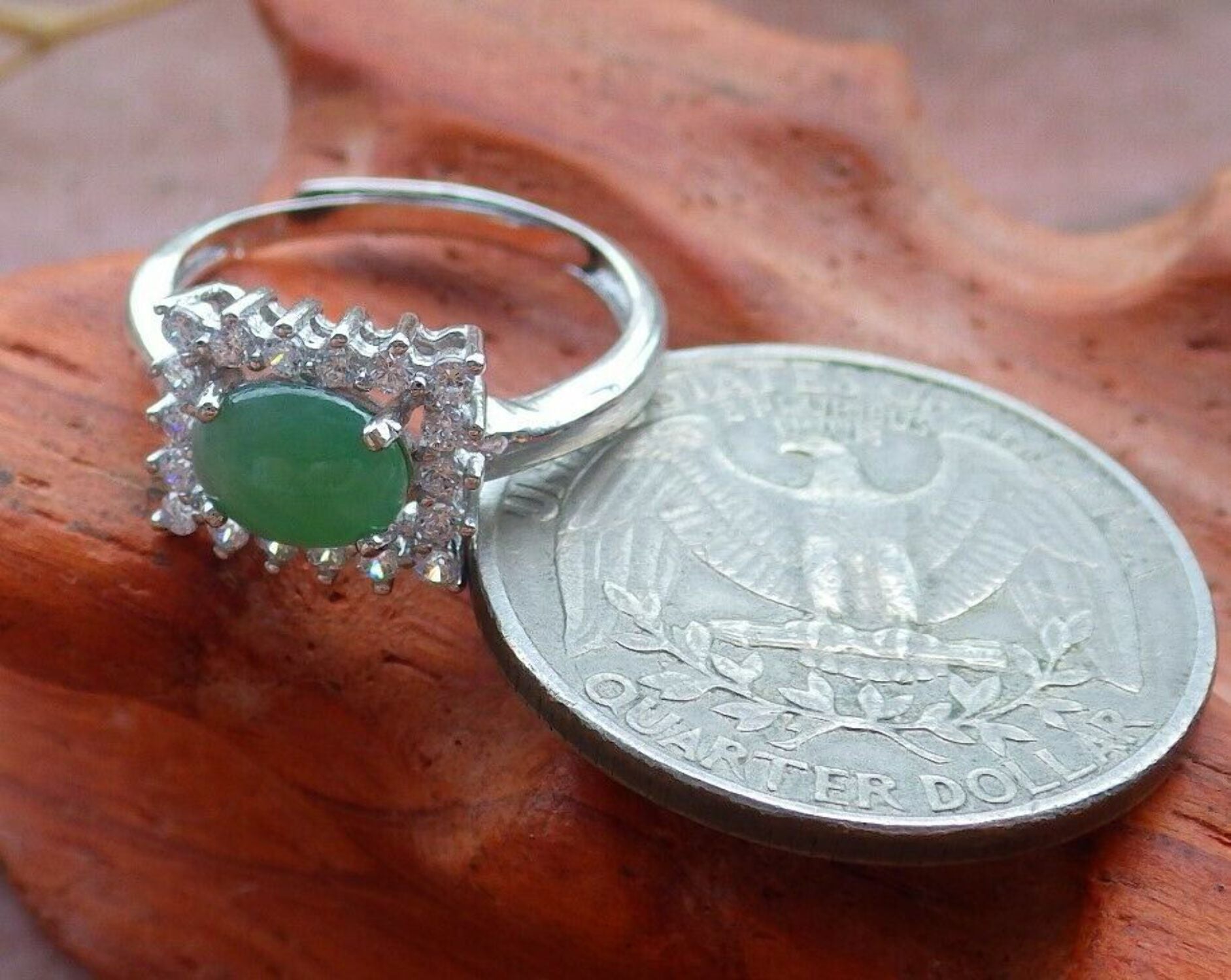 Icy Green Silver 925 Jadeite Cabochon Ring W779