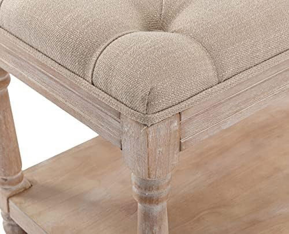 Gray Tufted Wood Entryway Bench X29798