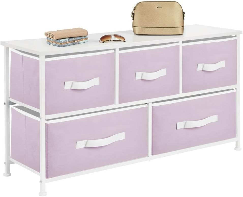 Pink/White 5 Drawer Steel Frame Wood Top Toy Storage Dresser D48094