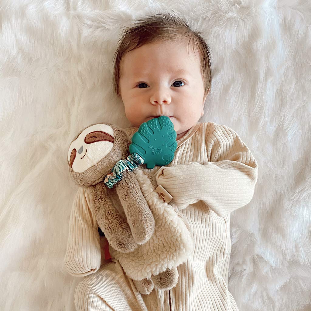 Sloth Lovey with Teether, Ribbons, Crinkle Sound, Sherpa Fabric, Minky Plush C415