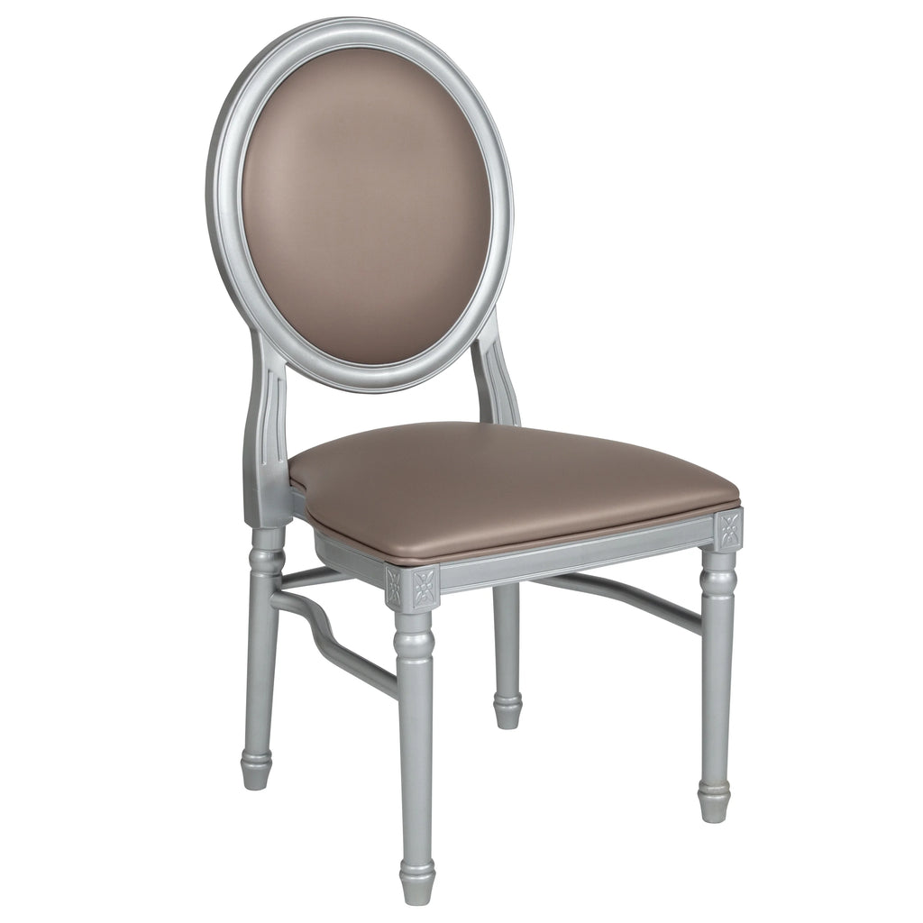 King Louis Dining Chair with Taupe Vinyl Back and Seat & Silver Frame T87181