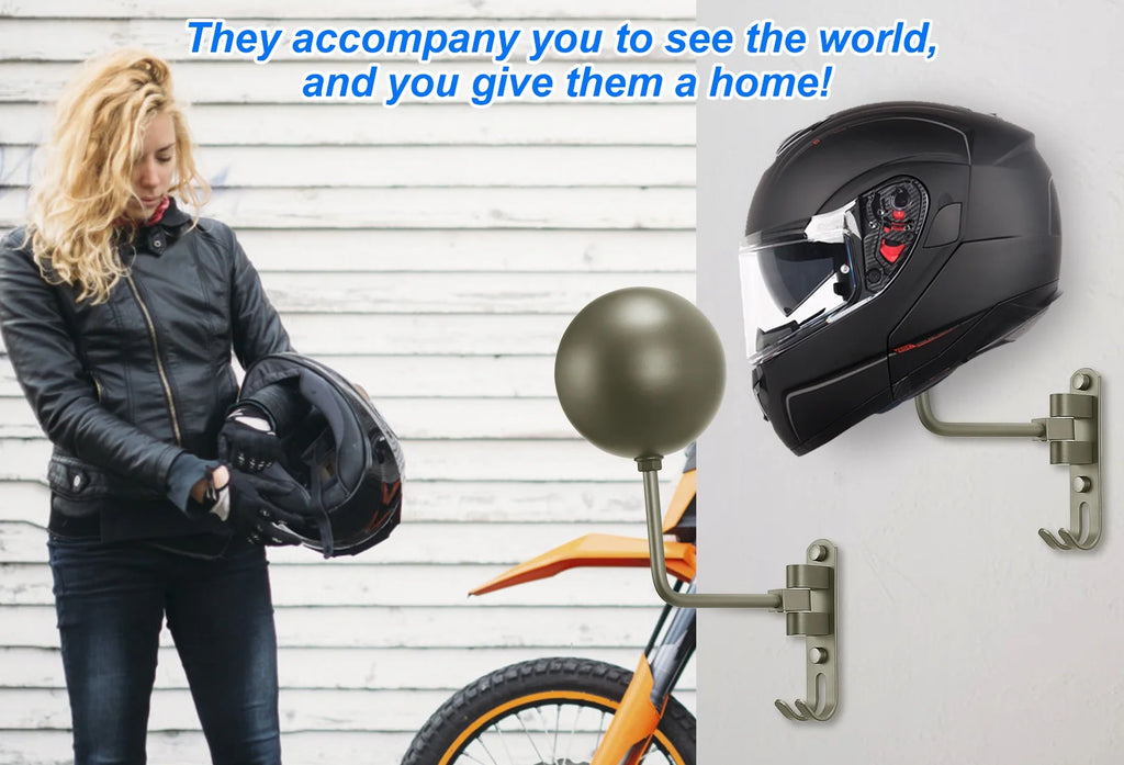 Grey Wall Mount Motorcycle Helmet Rack, 180 Degree Swivel, 2-Pack Z840