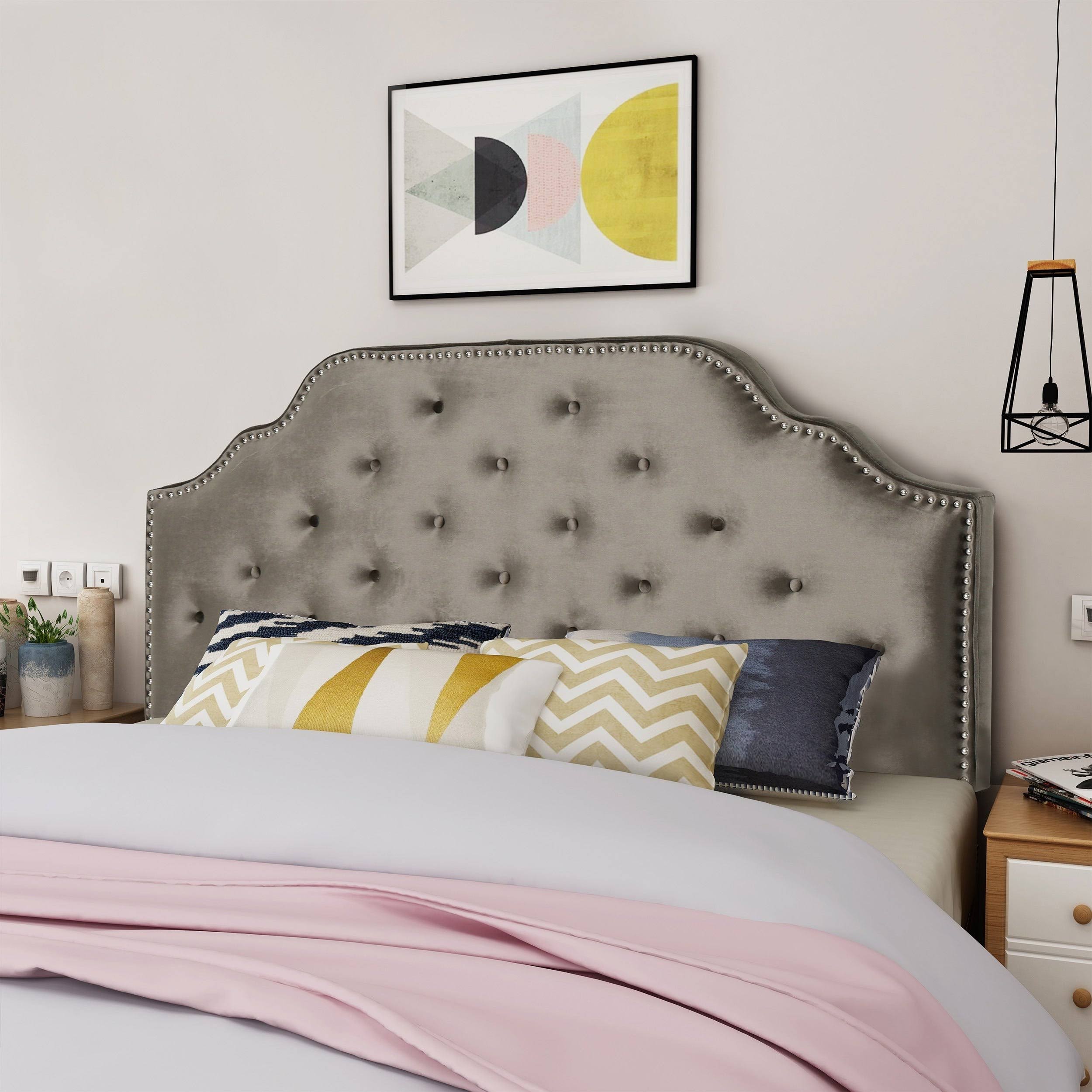 Studded Headboard, Gray, Full/Queen X685032