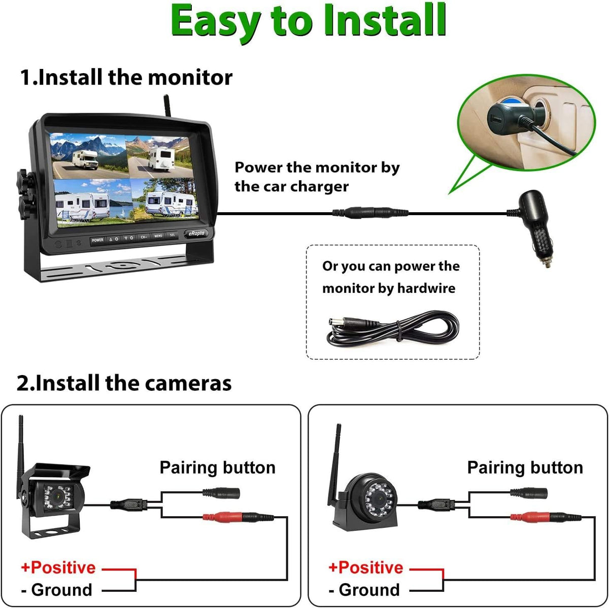 Wireless Backup Camera System with 7'' Monitor and 4 Channels, Black G23048