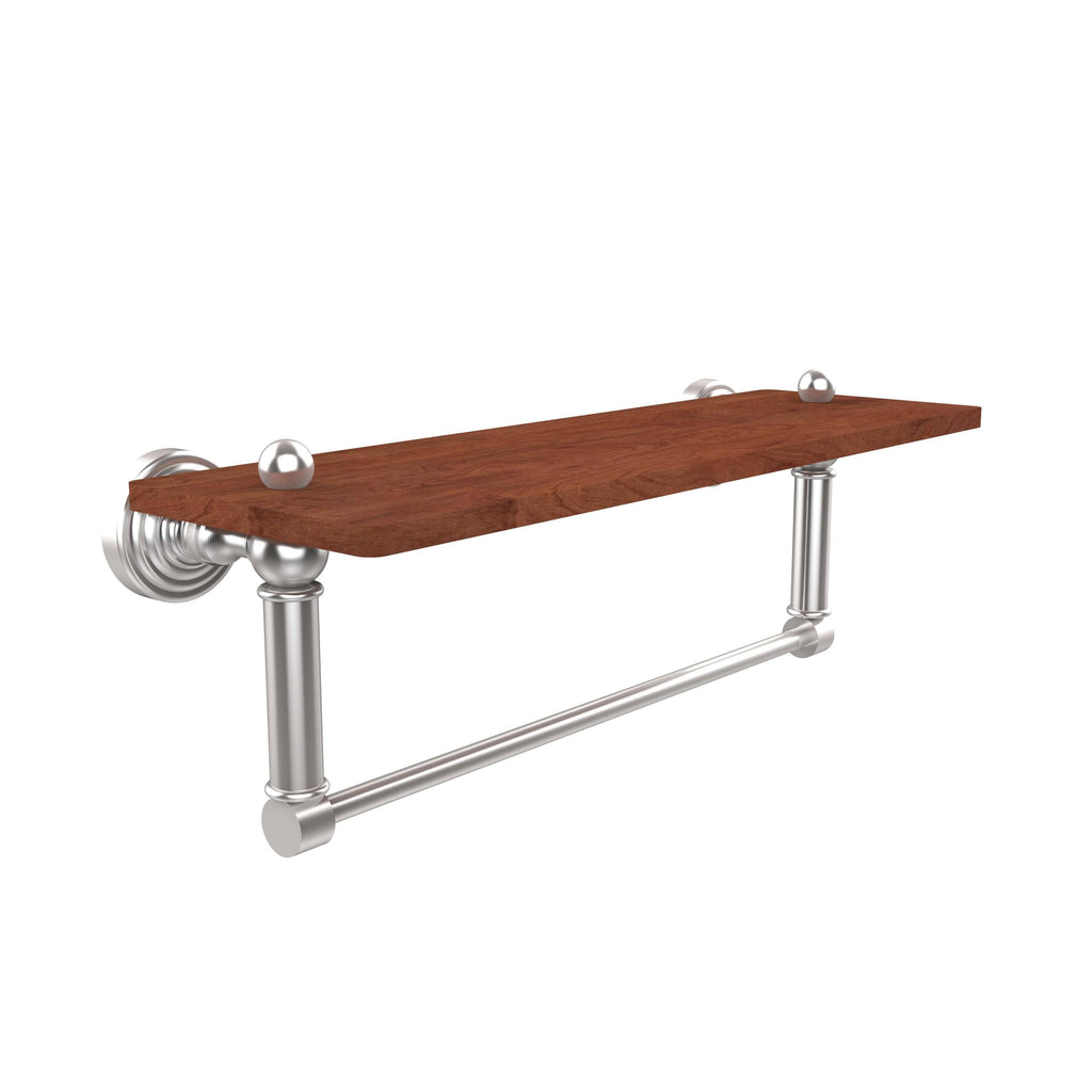16 in. Solid Ironwood Shelf with Integrated Towel Bar Satin Chrome L33969