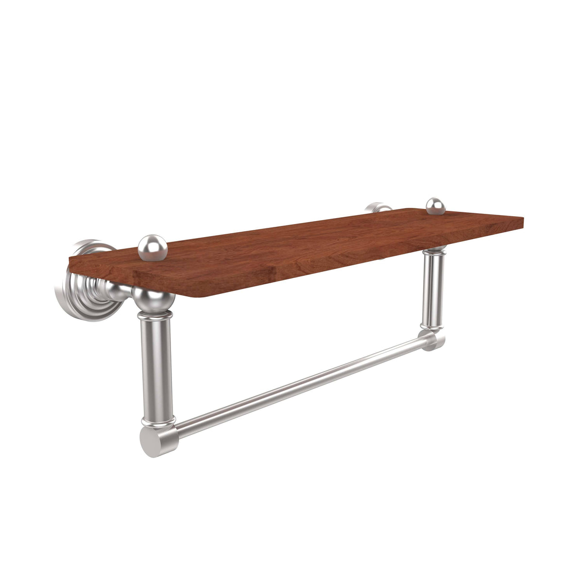 16 in. Solid Ironwood Shelf with Integrated Towel Bar Satin Chrome L33969