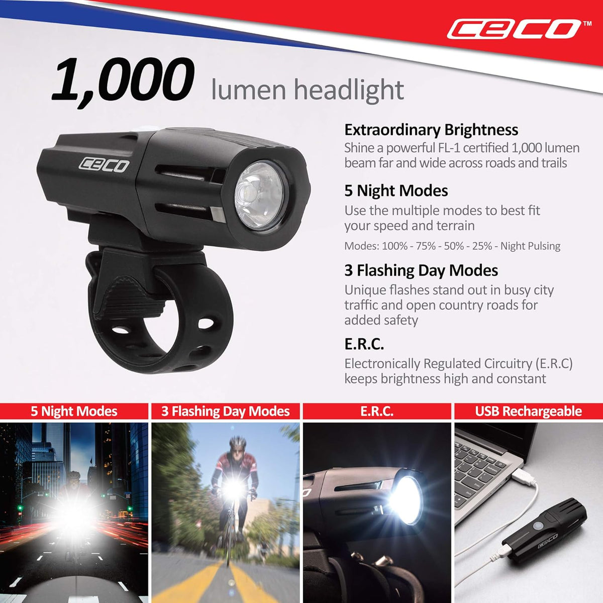 USB Rechargeable Bike Light Set, Pack of 2 A2811