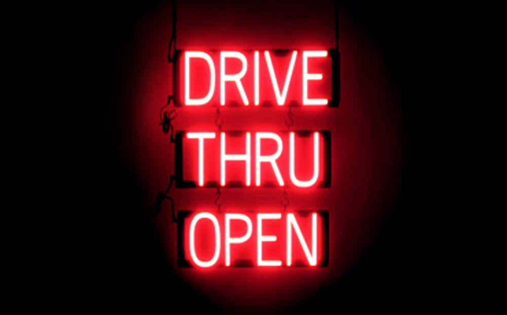 Red DRIVE THRU OPEN LED Sign W374015