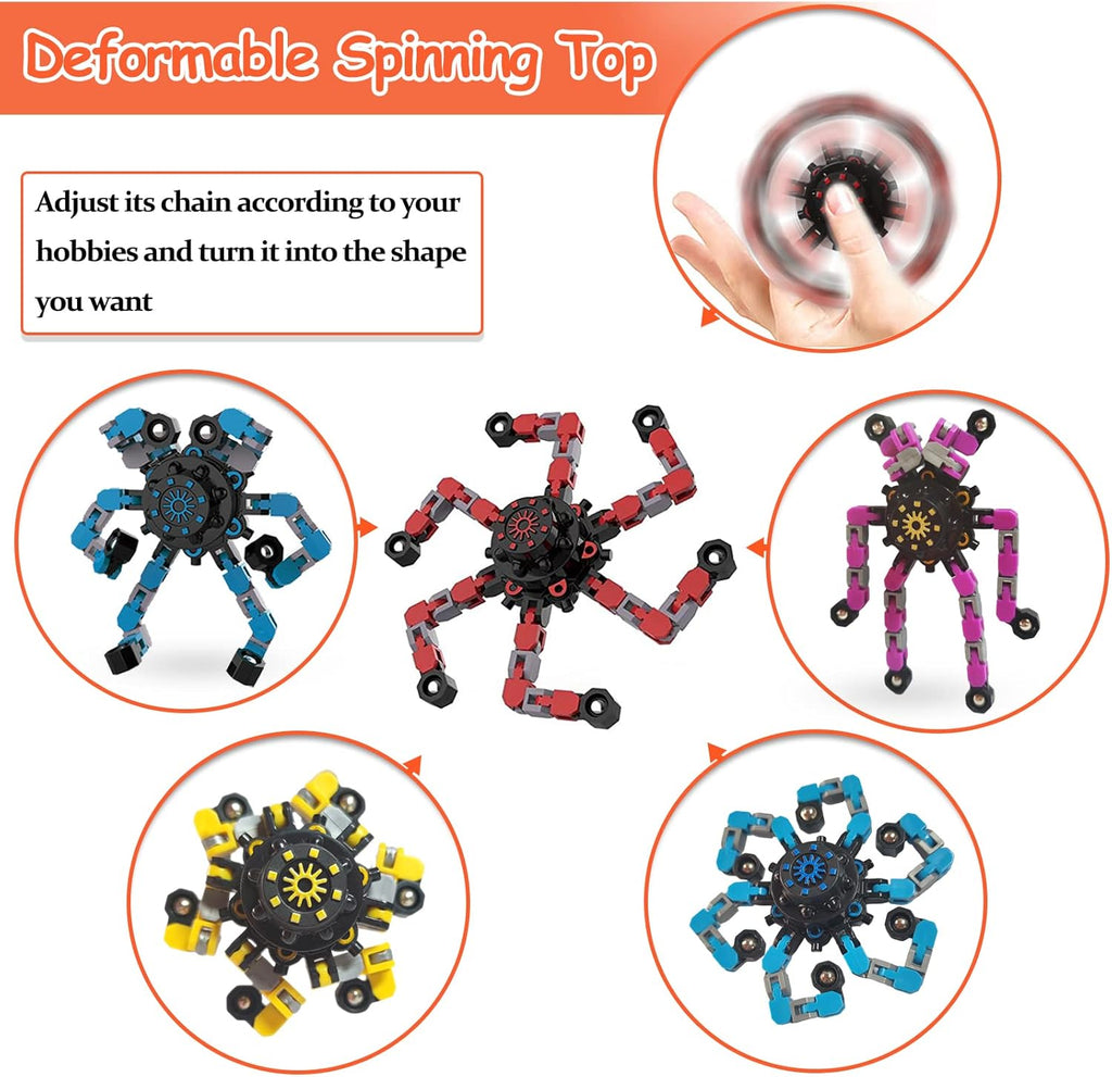 12 Packs Sensory Fidget Toys, Transformable Chain Robot Finger Toy DIY Deformation Robot Mechanical Spinners Twister Fingertip Stress Relief Gyro Toy Pack of 2 B7270