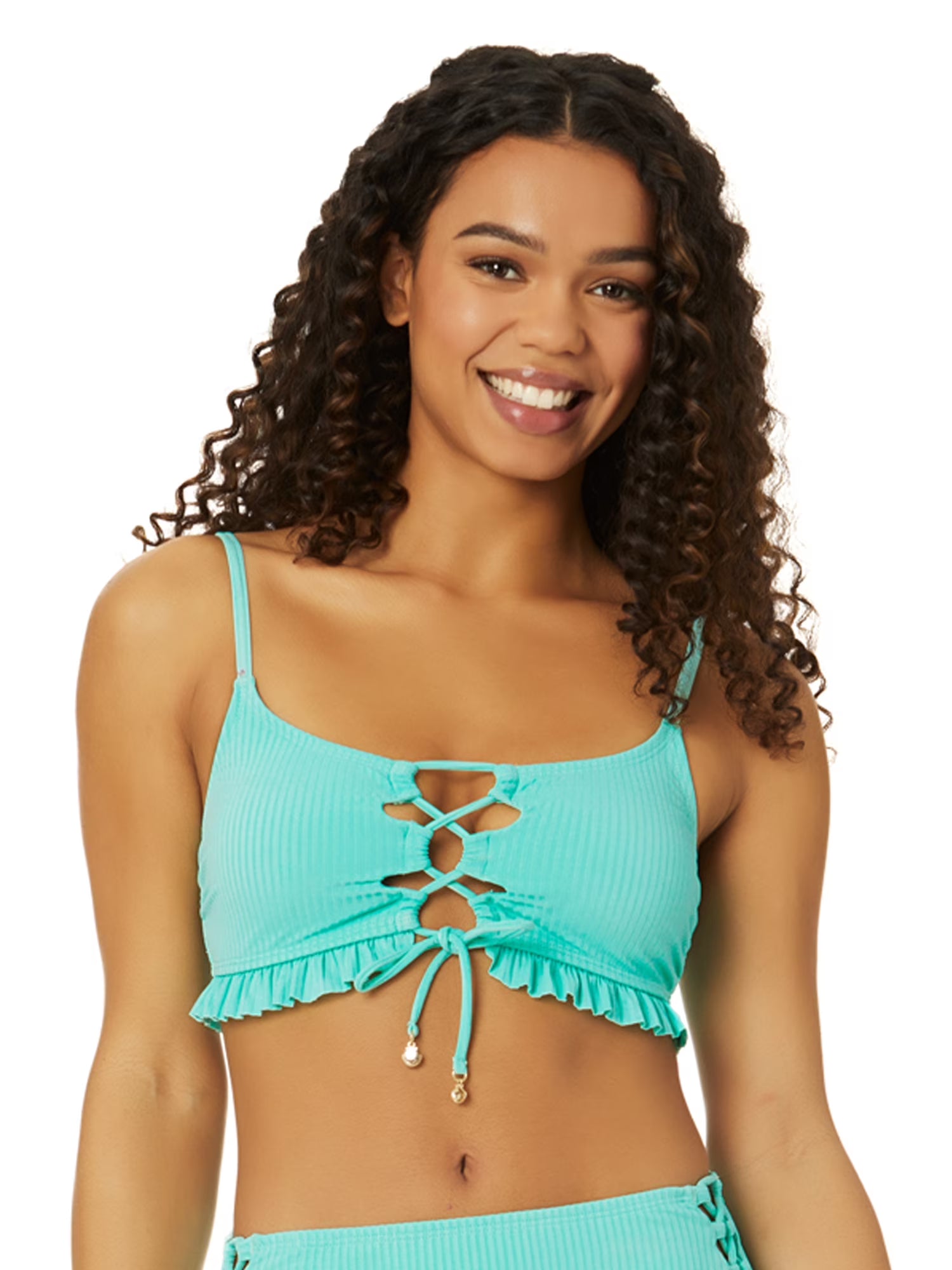 Aqua Ribbed Bikini Top S98598