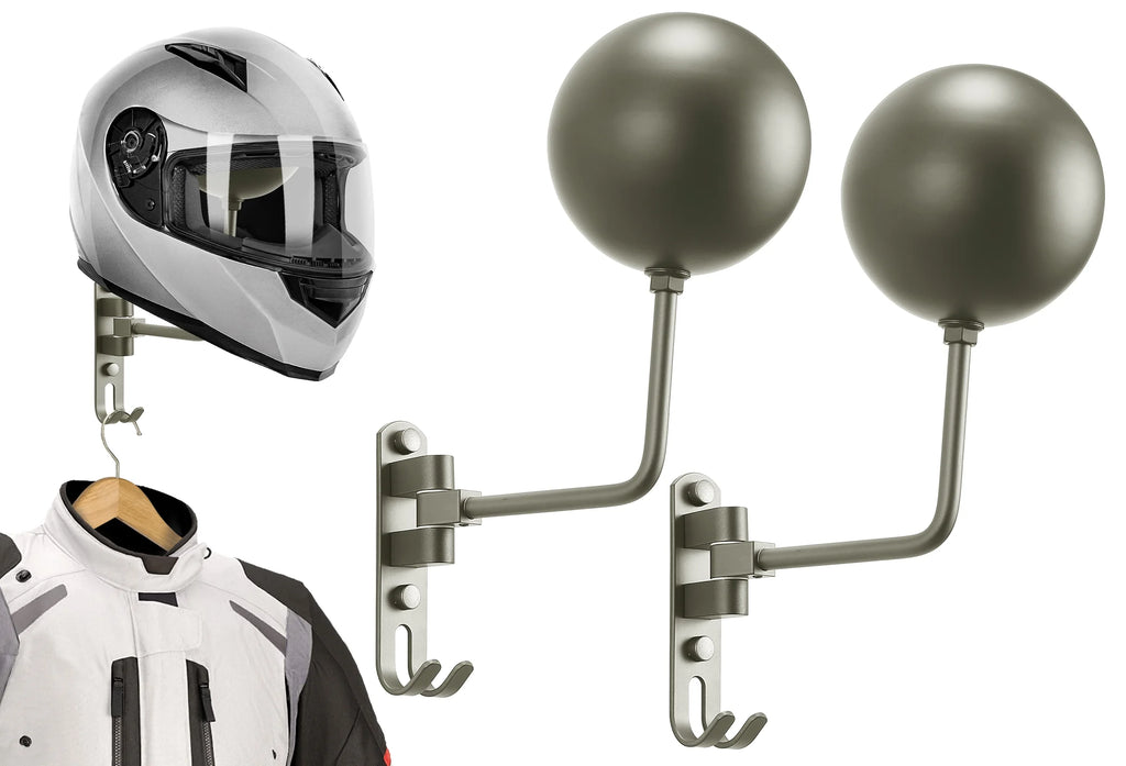 Grey Wall Mount Motorcycle Helmet Rack, 180 Degree Swivel, 2-Pack Z840
