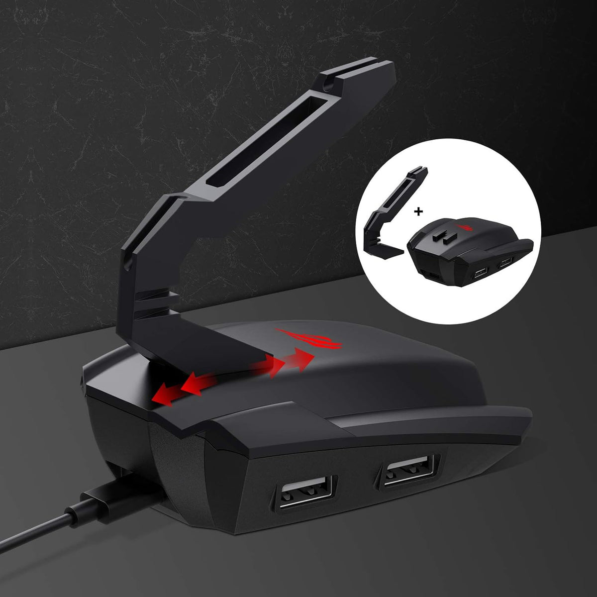 Black Gaming Mouse Bungee with 4 Port USB Hub X16444