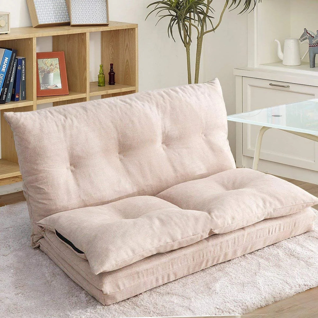 Beige Fabric Folding Chaise Sofa Floor Couch N599121