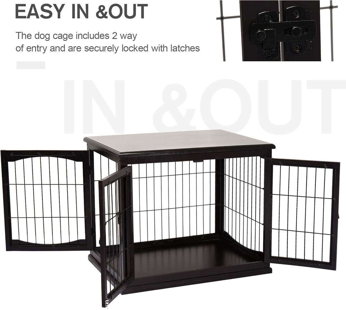26'' Wooden Dog Cage Pet Crate Kennel with Double Door, Dark Brown U4228