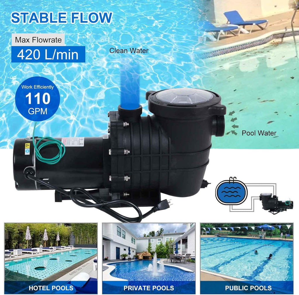 2HP Dual Volt Pool Pump with Strainer I92112