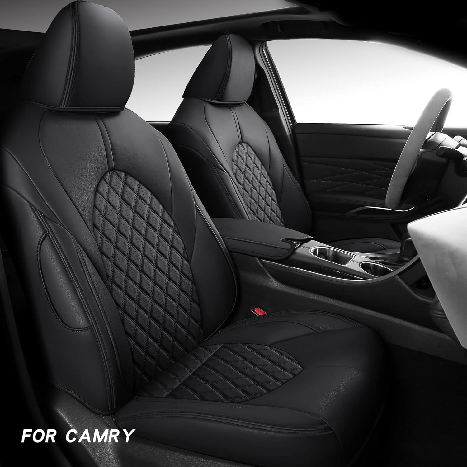 Black Faux Leather Car Seat Covers for Toyota Camry Hybrid G736779