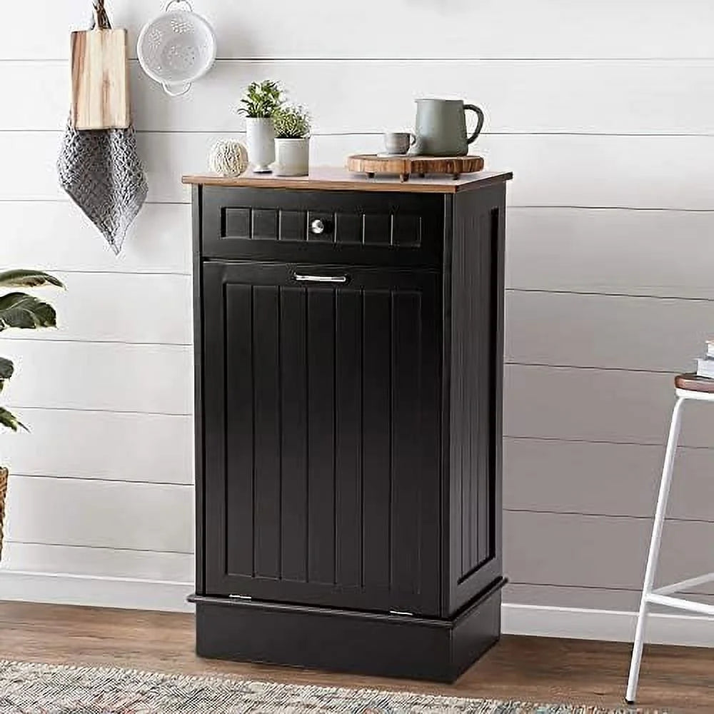 Grey Free-Standing Trash Bin with Drawer and Countertop Q2034