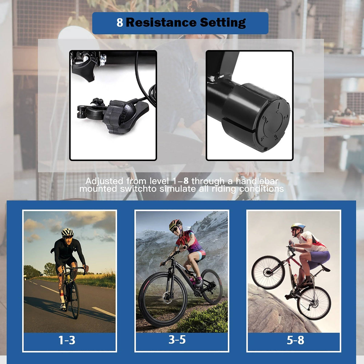 Magnetic Indoor Bicycle Trainer Exercise Stand 8 Levels - Black V4693