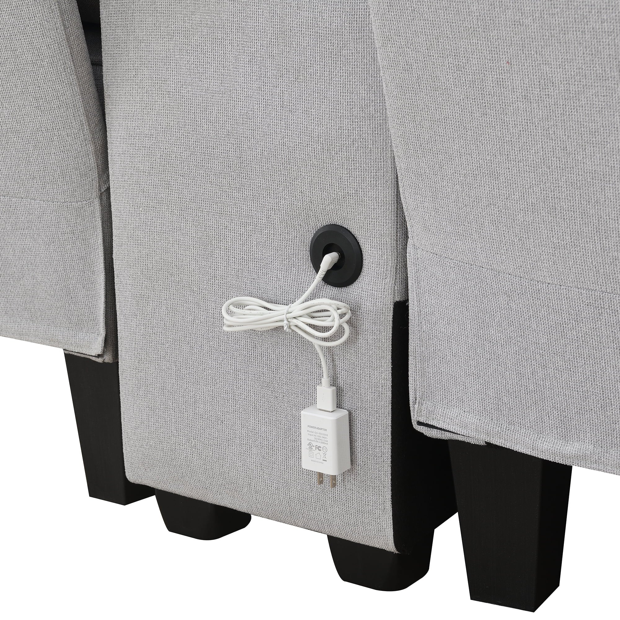 Upholstered Sofa with Console, 2 Cupholders and 2 USB Ports, Linen Fabric, 4-Seat O5598