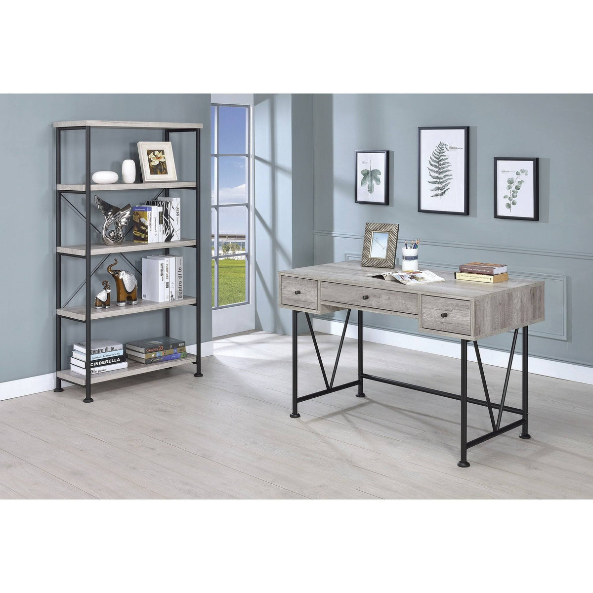 Grey Driftwood 4-Shelf Bookcase D177