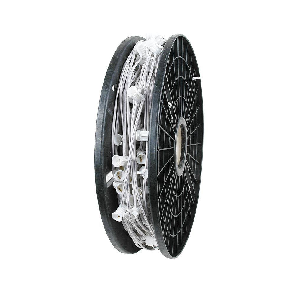 250 Foot C7 Christmas Stringer Bulk Reel, White Wire, Candelabra Base S3098