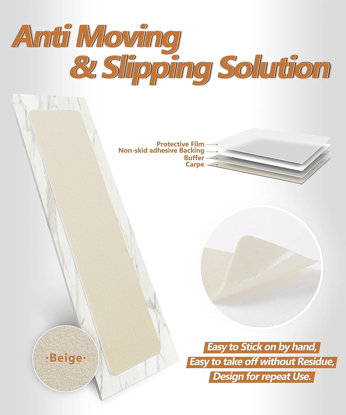 14 Pcs Beige Non Slip Stair Treads with TPE Backing D38543
