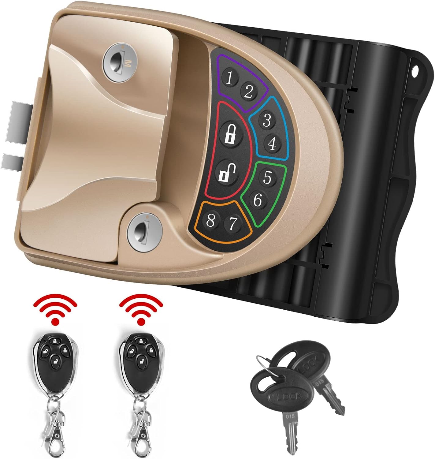 Waterproof Keyless RV Door Lock with Backlit Keypad and 2 Fobs and Key for 2.75 x 3.75 Lock Hole S4520
