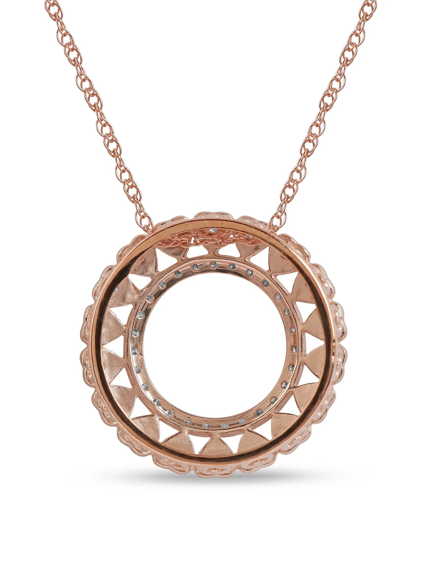 10K Rose Gold Filigree Heart Circle Necklace V19019