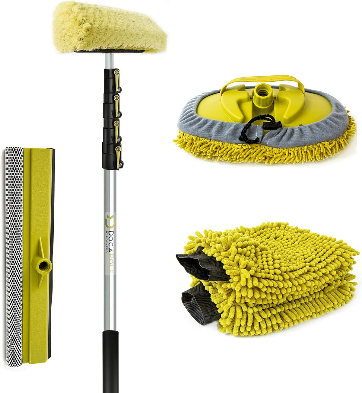 5-12 Foot Car Cleaning Kit with Soft Car Wash Brush, Car Squeegee, Car Wash Mitt (2X), Microfiber Cleaning Head & 12’ Extension Pole K956
