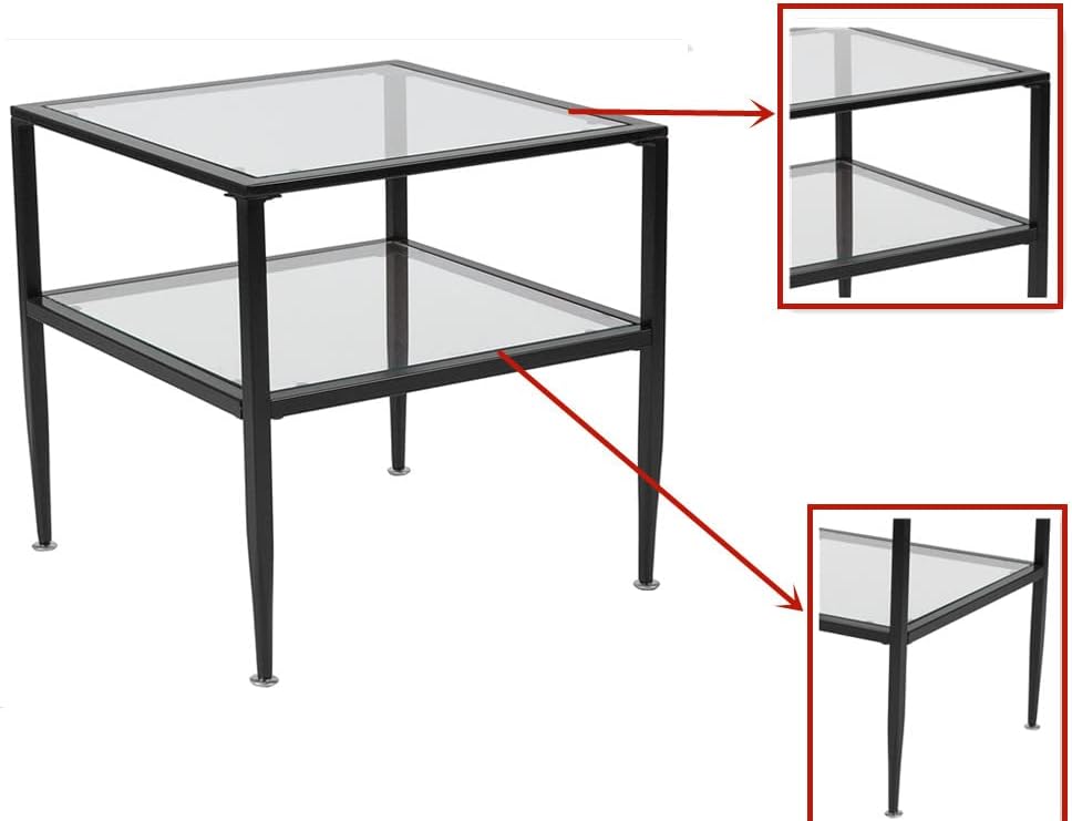Glass End Table with Black Metal Frame, Pack of 2 Z622237