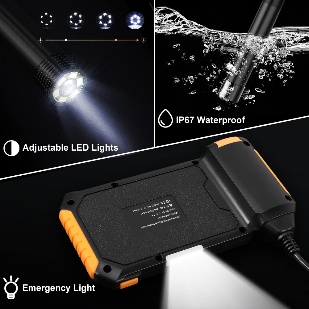 4.3 Inch 1080P HD IP67 Waterproof Inspection Camera with 8 LED Lights and 32GB Card H400