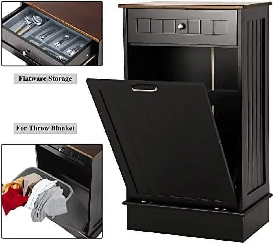 Grey Free-Standing Trash Bin with Drawer and Countertop Q2034