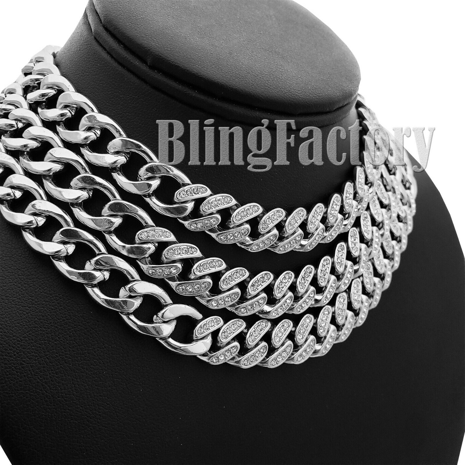 Partial Iced Silver Cuban Link Choker Chain Necklace L945