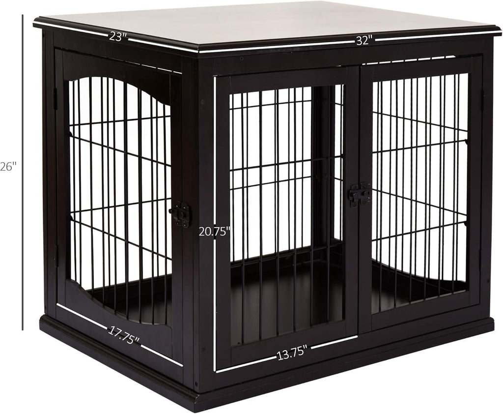 26'' Wooden Dog Cage Pet Crate Kennel with Double Door, Dark Brown U4228