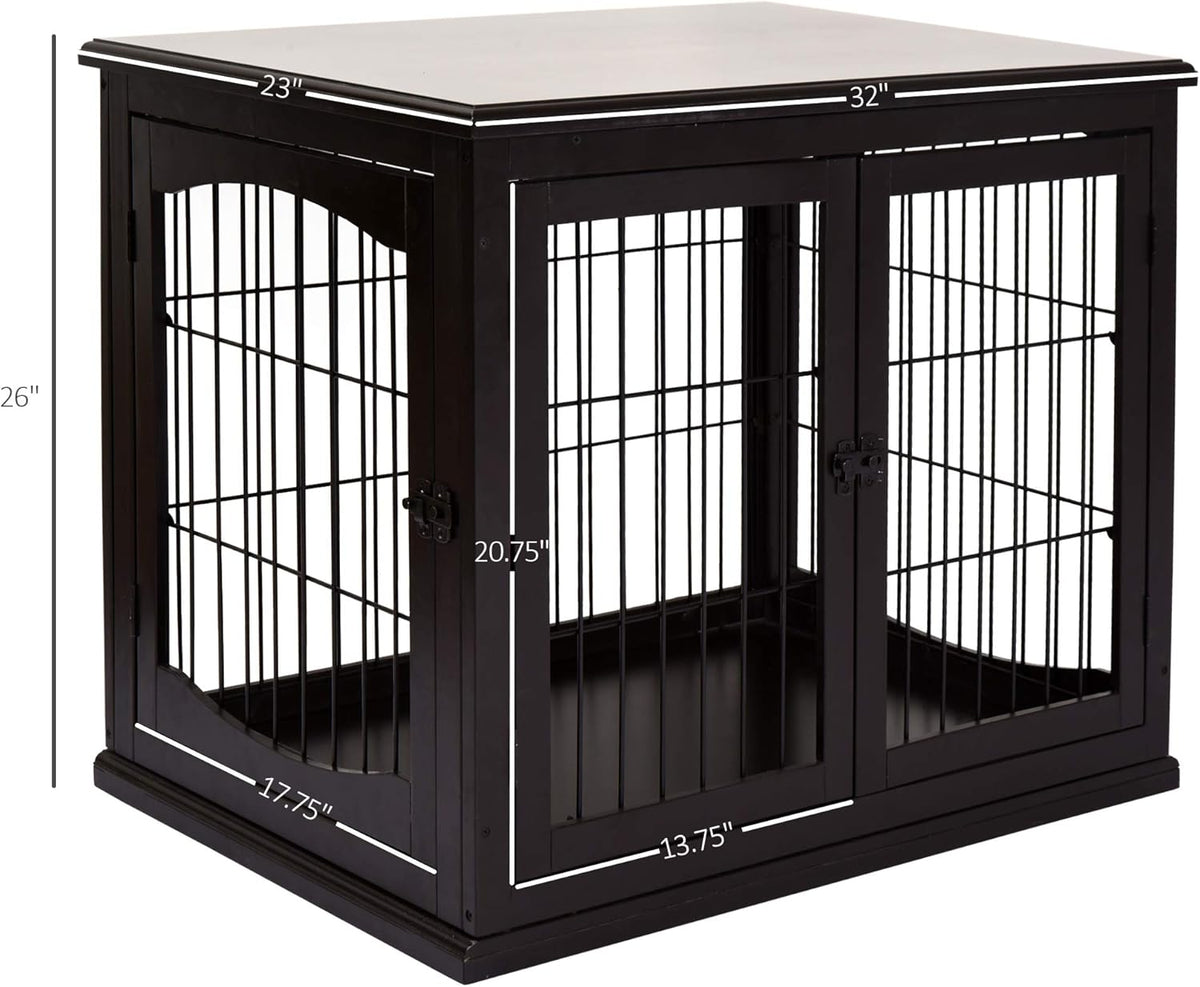 26'' Wooden Dog Cage Pet Crate Kennel with Double Door, Dark Brown U4228
