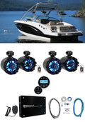 6.5" LED Swivel Black Marine Wakeboard Speakers with Receiver Amp Wires F555517