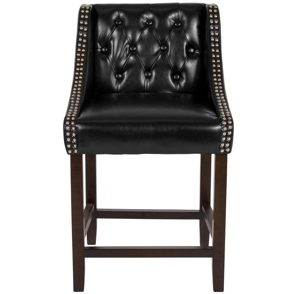 24x22H Tufted Walnut Counter Height Stool in Black LeatherSoft W523494
