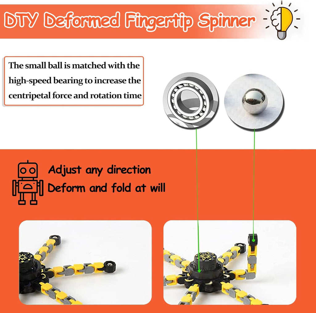 12 Packs Sensory Fidget Toys, Transformable Chain Robot Finger Toy DIY Deformation Robot Mechanical Spinners Twister Fingertip Stress Relief Gyro Toy Pack of 2 B7270