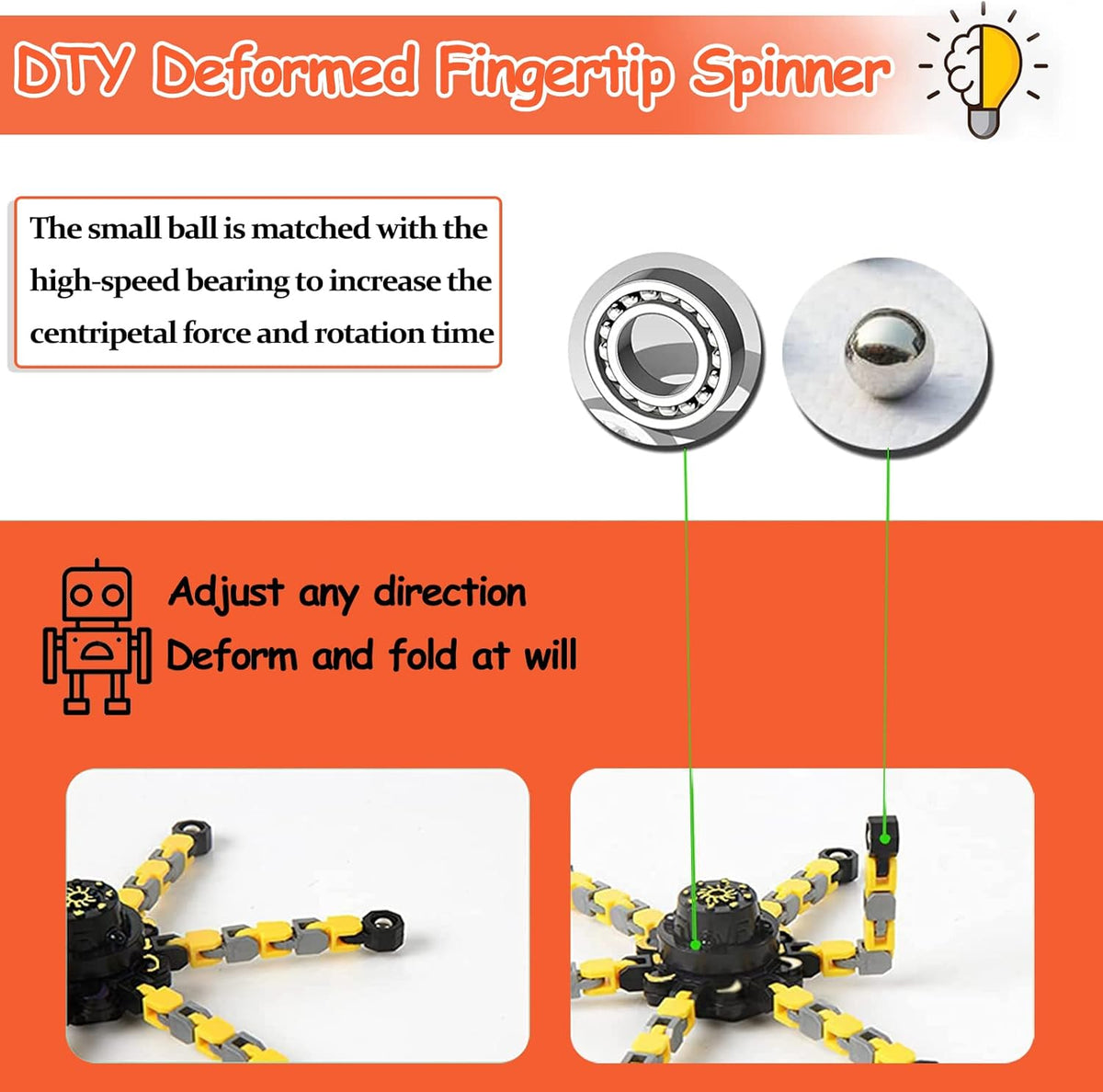12 Packs Sensory Fidget Toys, Transformable Chain Robot Finger Toy DIY Deformation Robot Mechanical Spinners Twister Fingertip Stress Relief Gyro Toy Pack of 2 B7270