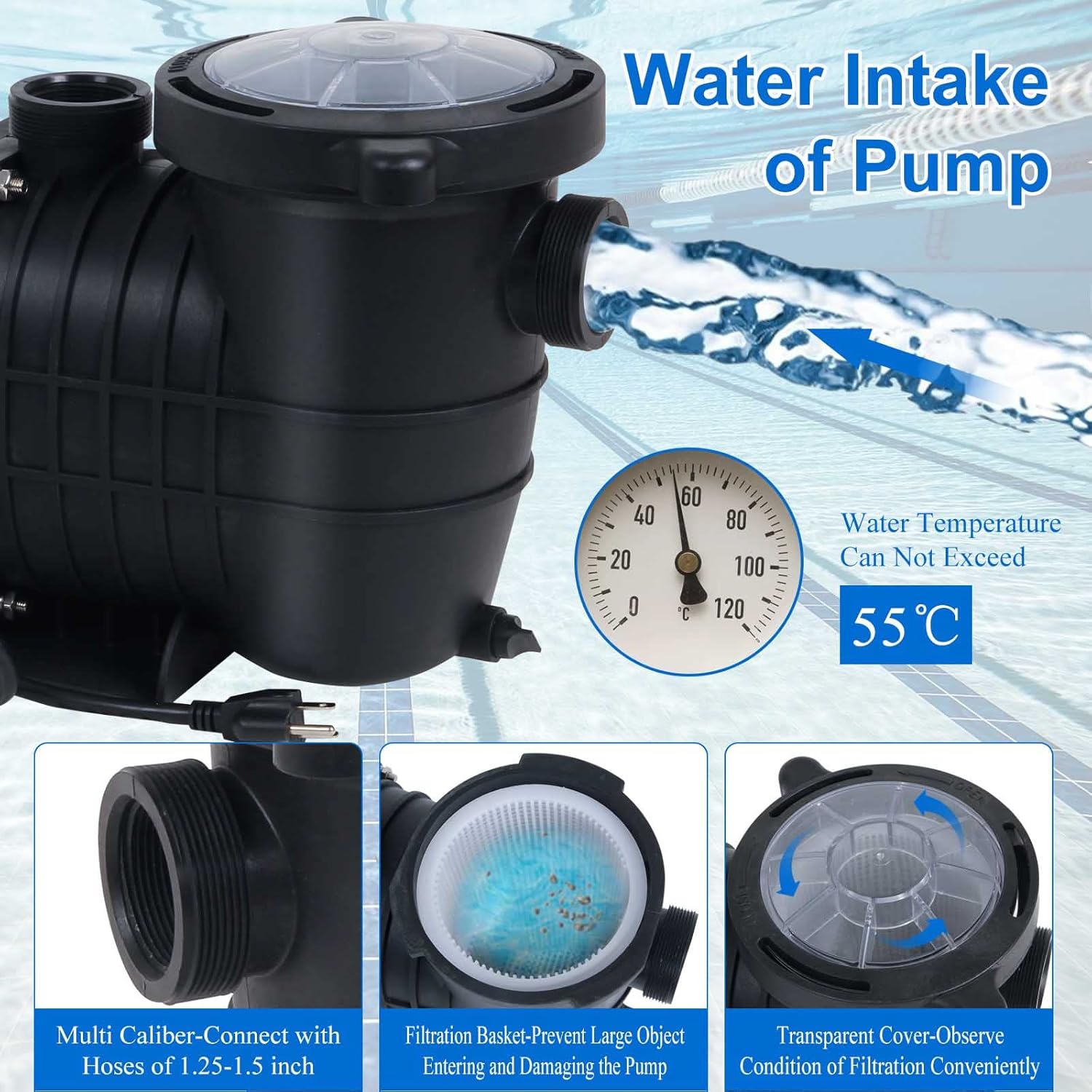 2HP Dual Volt Pool Pump with Strainer I92112