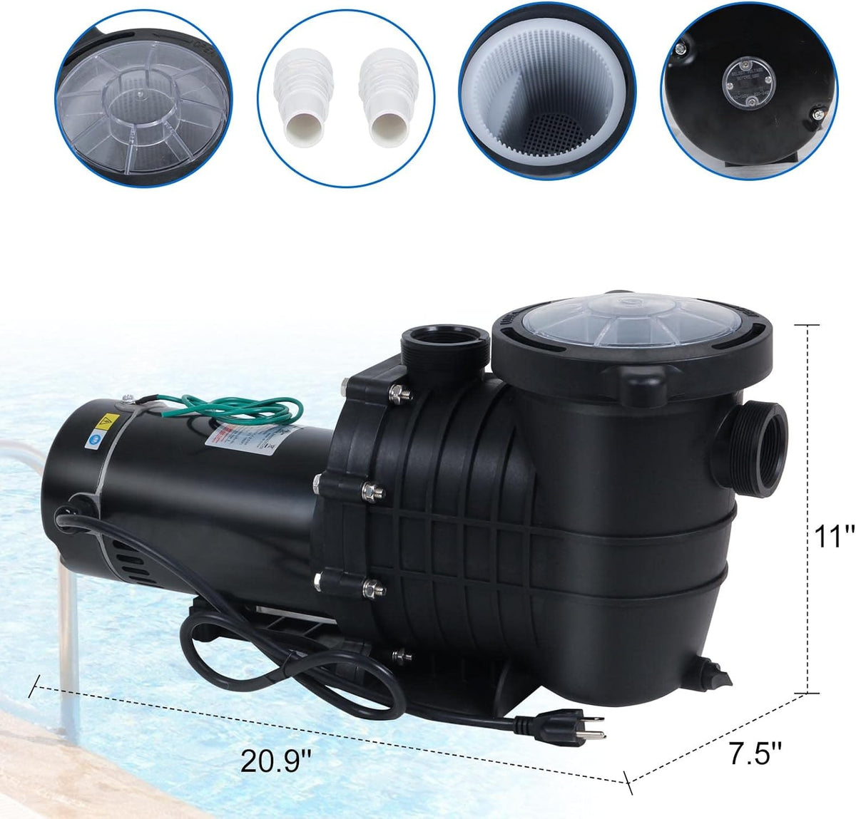 2HP Dual Volt Pool Pump with Strainer I92112