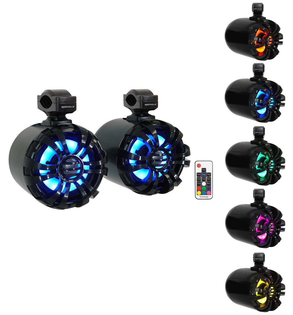 6.5" LED Swivel Black Marine Wakeboard Speakers with Receiver Amp Wires F555517