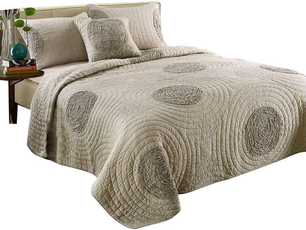King Taupe Cotton Quilt Set with Shams O7354