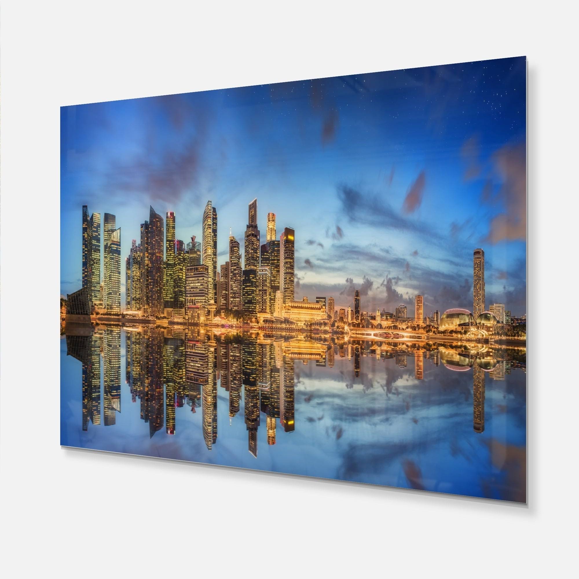 40 in. Wide x 30 in. High White Glossy Metal Cityscape Wall Art D9293