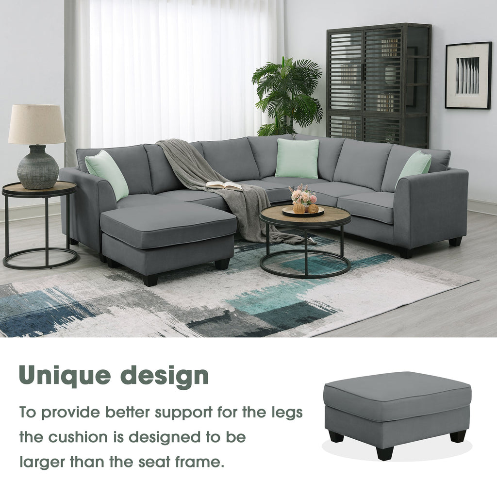 Grey Modular Sectional Sofa with Ottoman V9093