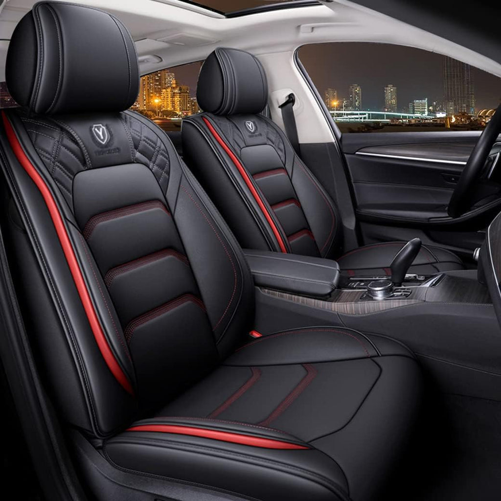 Leather Auto Car Seat Covers 5 Seats Full Set (BK - Pink) Q514187