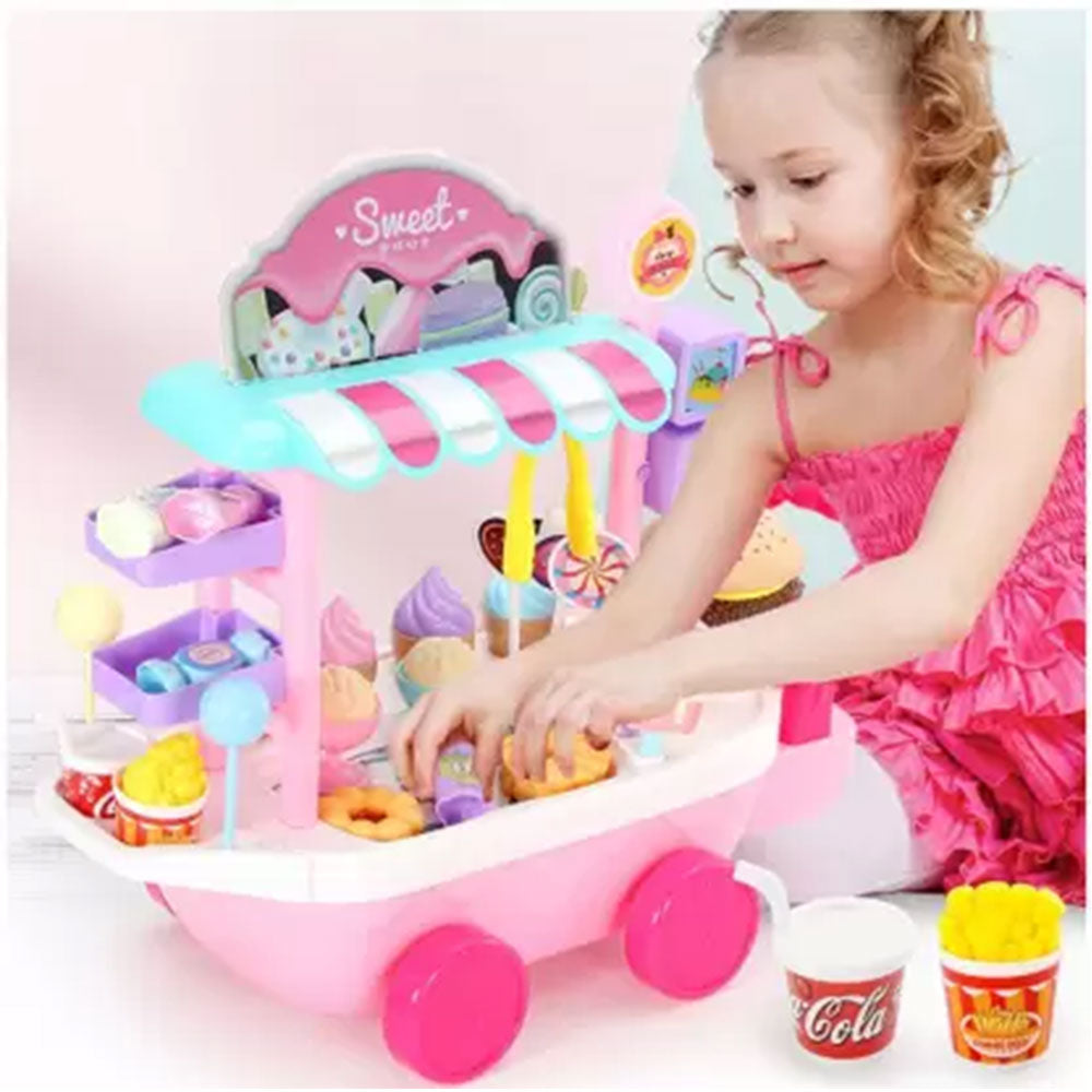 Ice Cream Cart 36pcs Pretend Play Kitchen Toy Set With Umbrella Food Dishes R738381